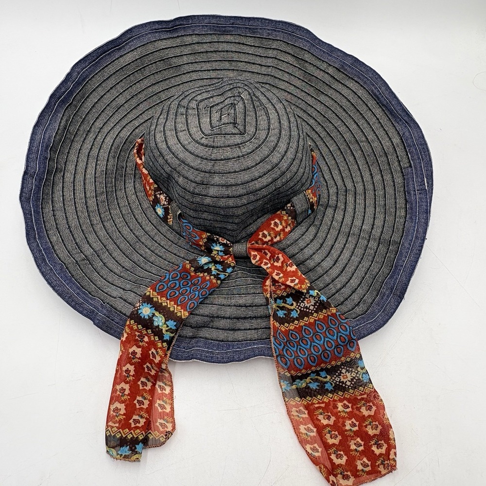 HBY Miami Womens Denim Wide Brim Hat Moldable Packable Boho Festival Travel